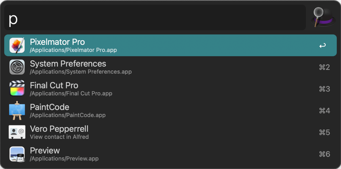 Alfred app search interface