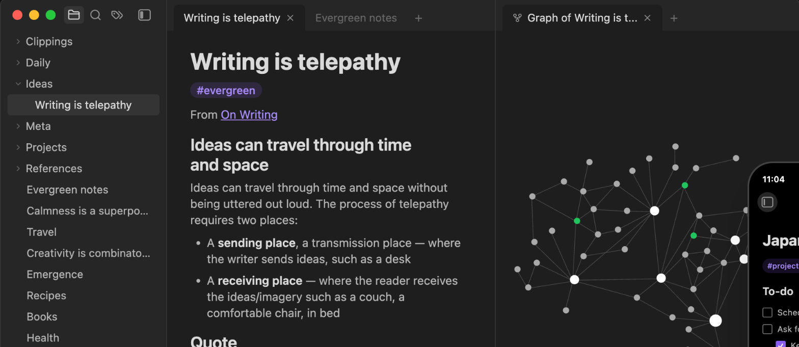 Obsidian note-taking app interface